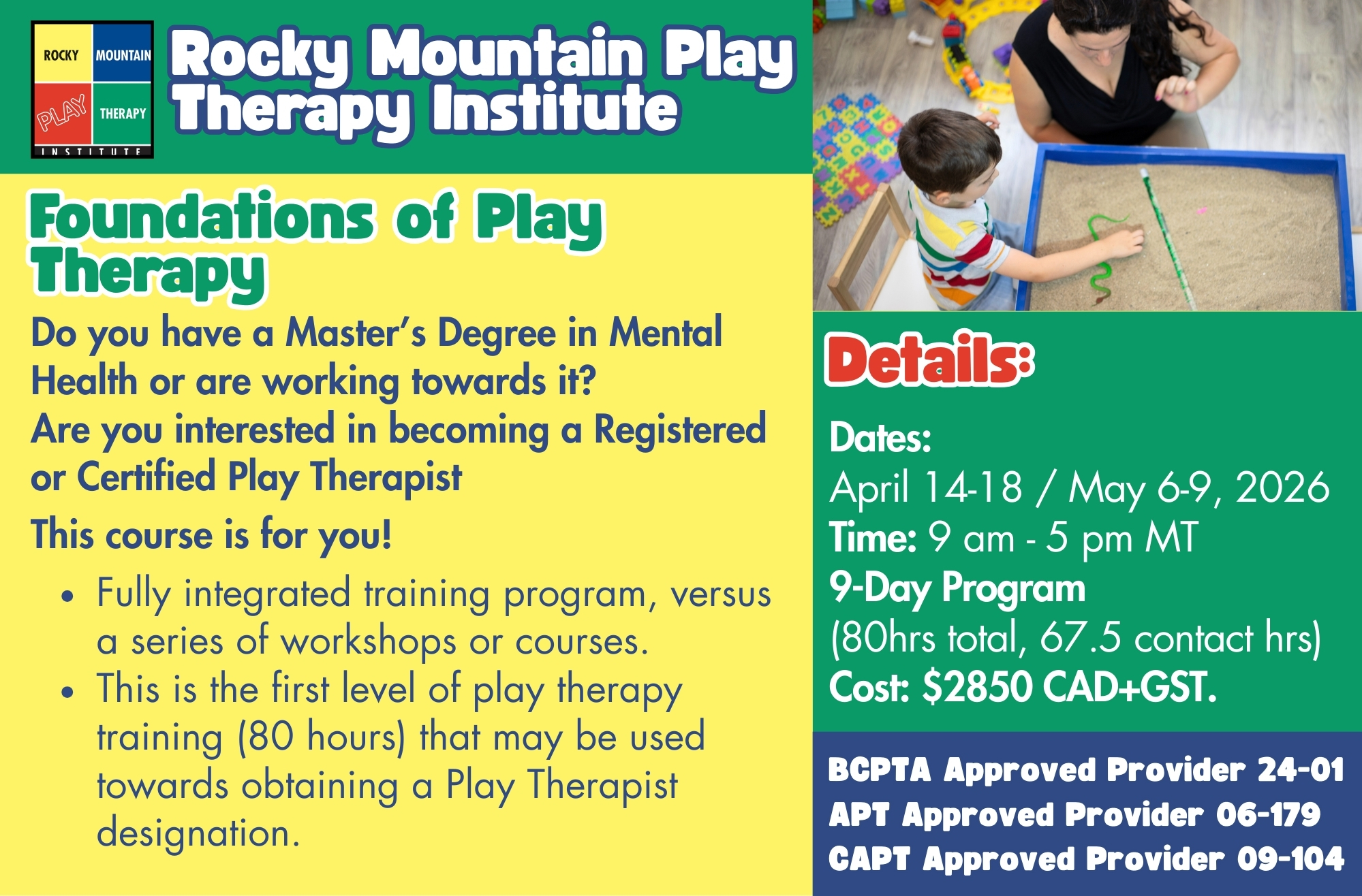 Begin your Play Therapy Training Journey with RMPTIFoundations of Play Therapy (Green Stream)